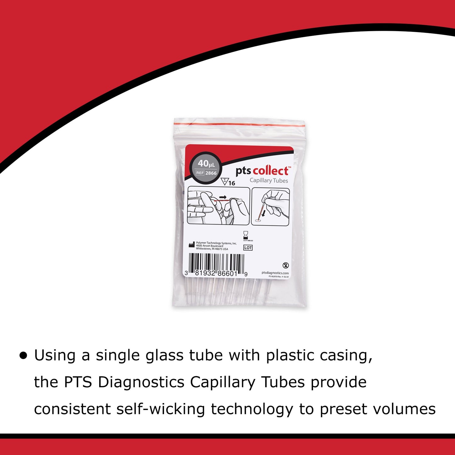 PTS Diagnostics Capillary Blood Collection Tube Plain 40 µL Without Closure Glass Tube (957814_BG)