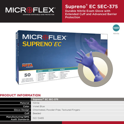 Supreno® EC Exam Glove X-Large NonSterile Nitrile Extended Cuff Length Textured Fingertips Blue Chemo Tested / Fentanyl Tested (446002_CS)