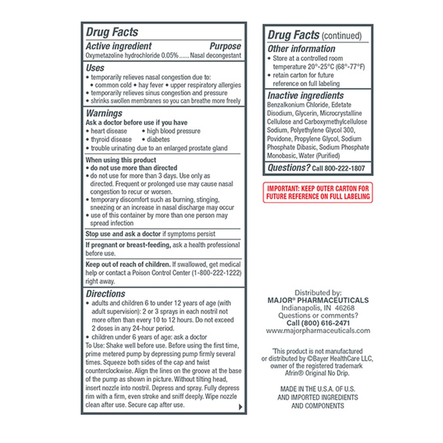 Major Pharmaceuticals Sinus Relief 0.05% Strength Nasal Spray 30 mL (1260332_EA)