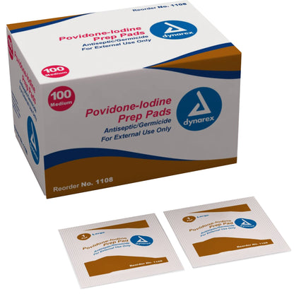 Dynarex® PVP Prep Pad 10% Strength Povidone-Iodine Individual Packet Medium NonSterile (632679_BX)