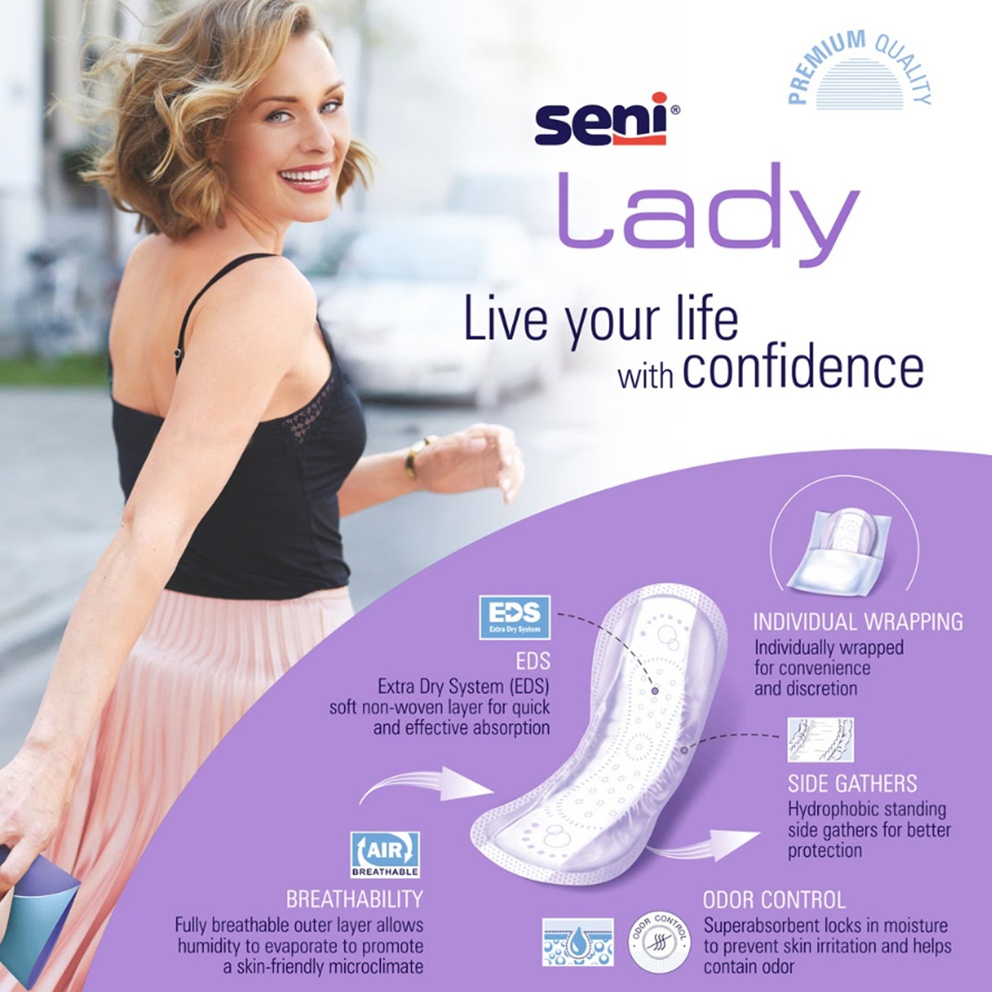 Seni® Lady Maximum Bladder Control Pad 11 Inch Length Moderate Absorbency Super Absorbent Core One Size Fits Most (1222537_CS)