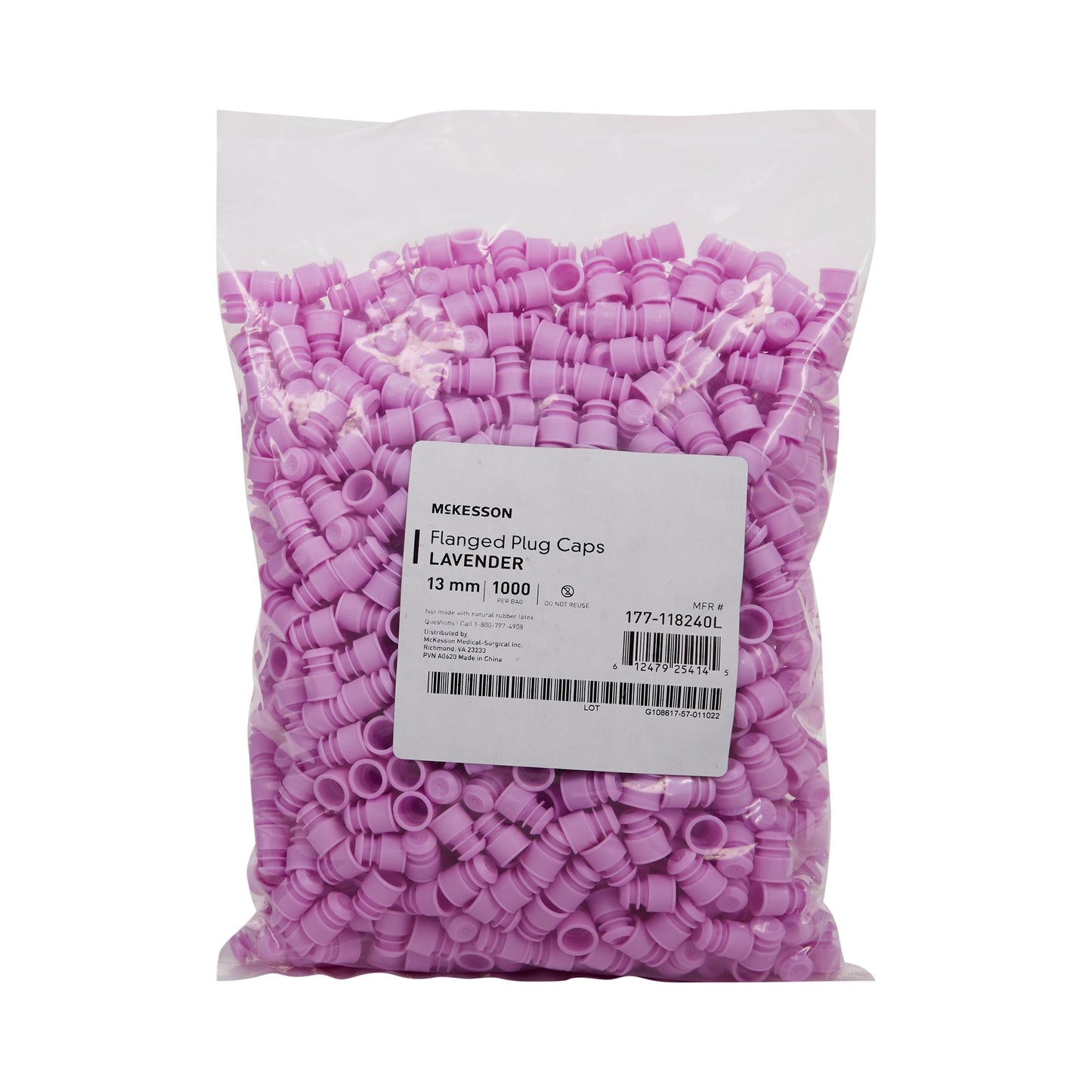 McKesson Tube Closure Polyethylene Flanged Plug Cap Lavender 13 mm For Use with 13 mm Blood Drawing Tubes, Glass Test Tubes, Plastic Culture Tubes NonSterile (1175281_BG)