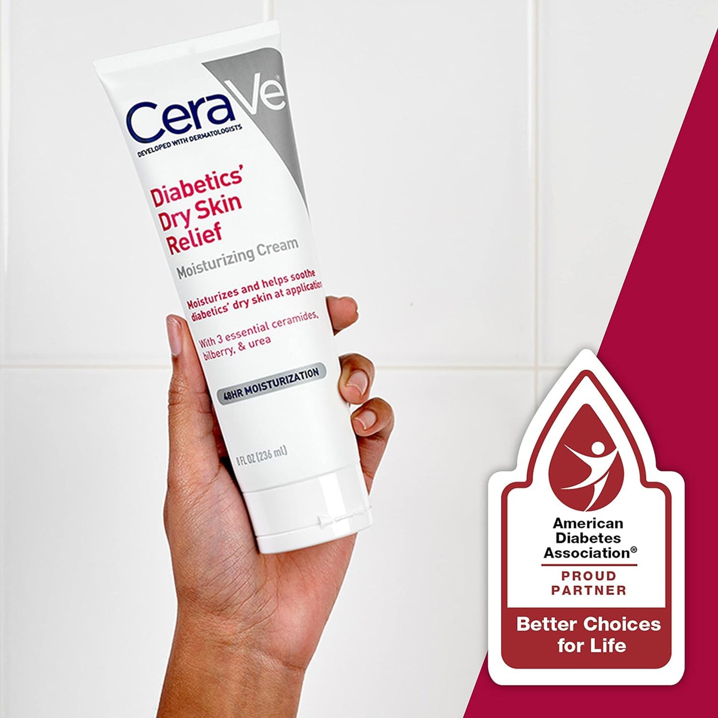 CeraVe® Diabetics' Dry Skin Relief Hand and Body Moisturizer 8 oz. Tube Unscented Cream (1253470_EA)