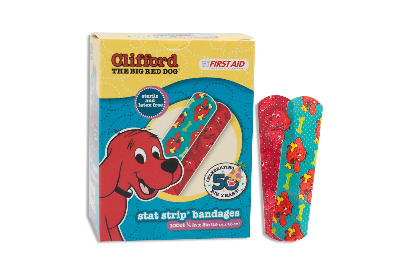 American® White Cross Stat Strip® Adhesive Strip 3/4 X 3 Inch Plastic Rectangle Kid Design (Clifford the Big Red Dog) Sterile (977008_BX)
