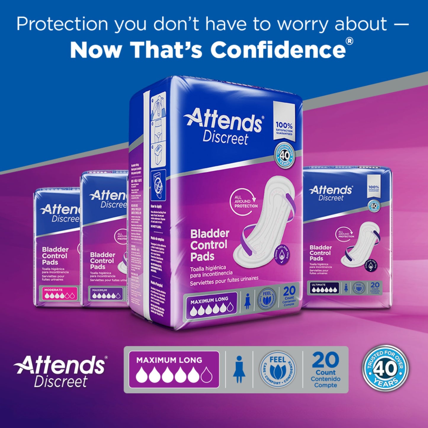 Attends® Discreet Bladder Control Pad 14-1/2 Inch Length Moderate Absorbency Polymer Core One Size Fits Most (1039116_BG)