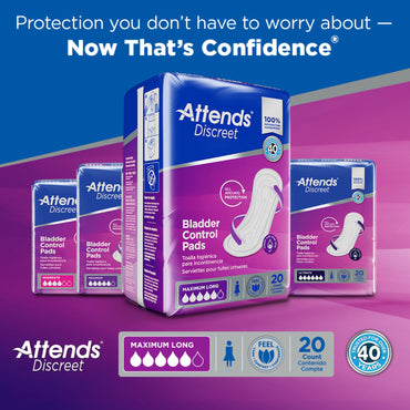 Attends® Discreet Bladder Control Pad 14-1/2 Inch Length Moderate Absorbency Polymer Core One Size Fits Most (1039116_BG)