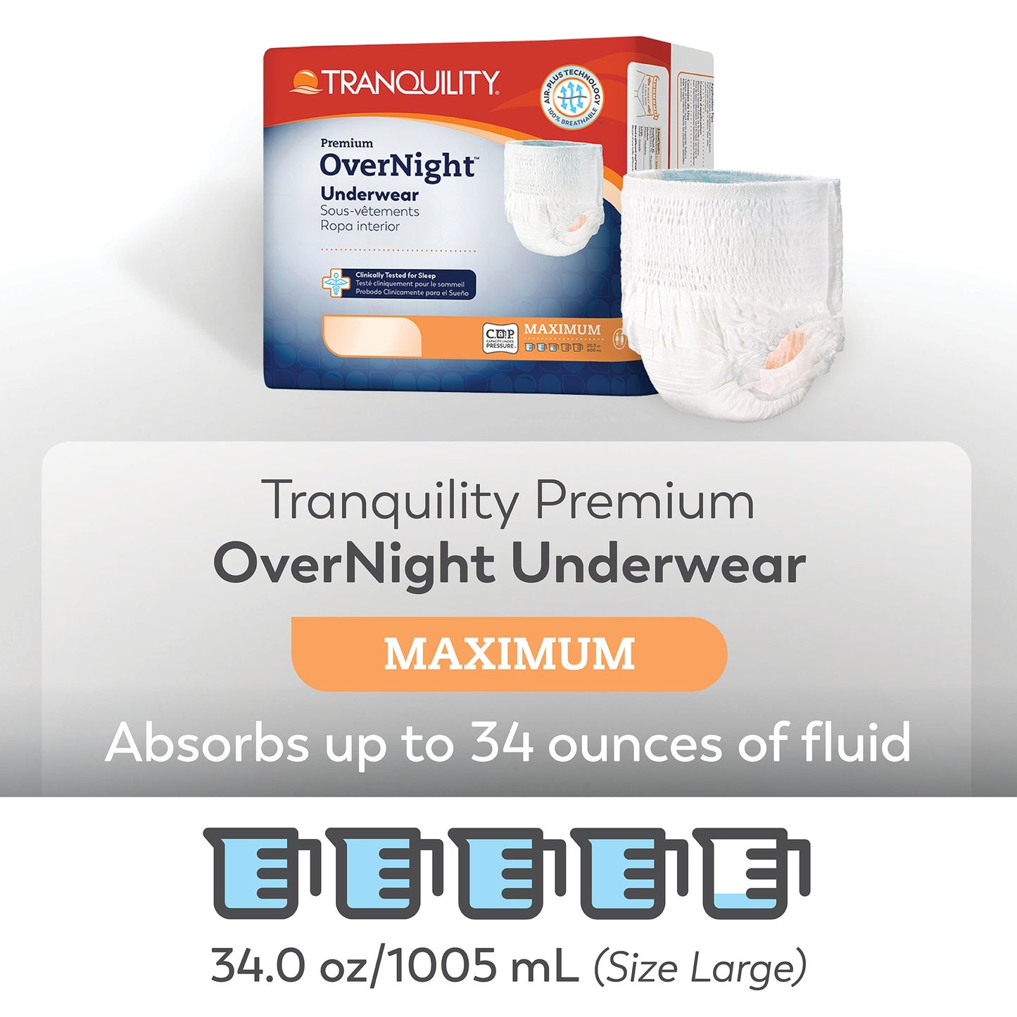 Tranquility® Premium OverNight™ Unisex Adult Absorbent Underwear Pull On with Tear Away Seams 2X-Large Disposable Heavy Absorbency (813408_BG)
