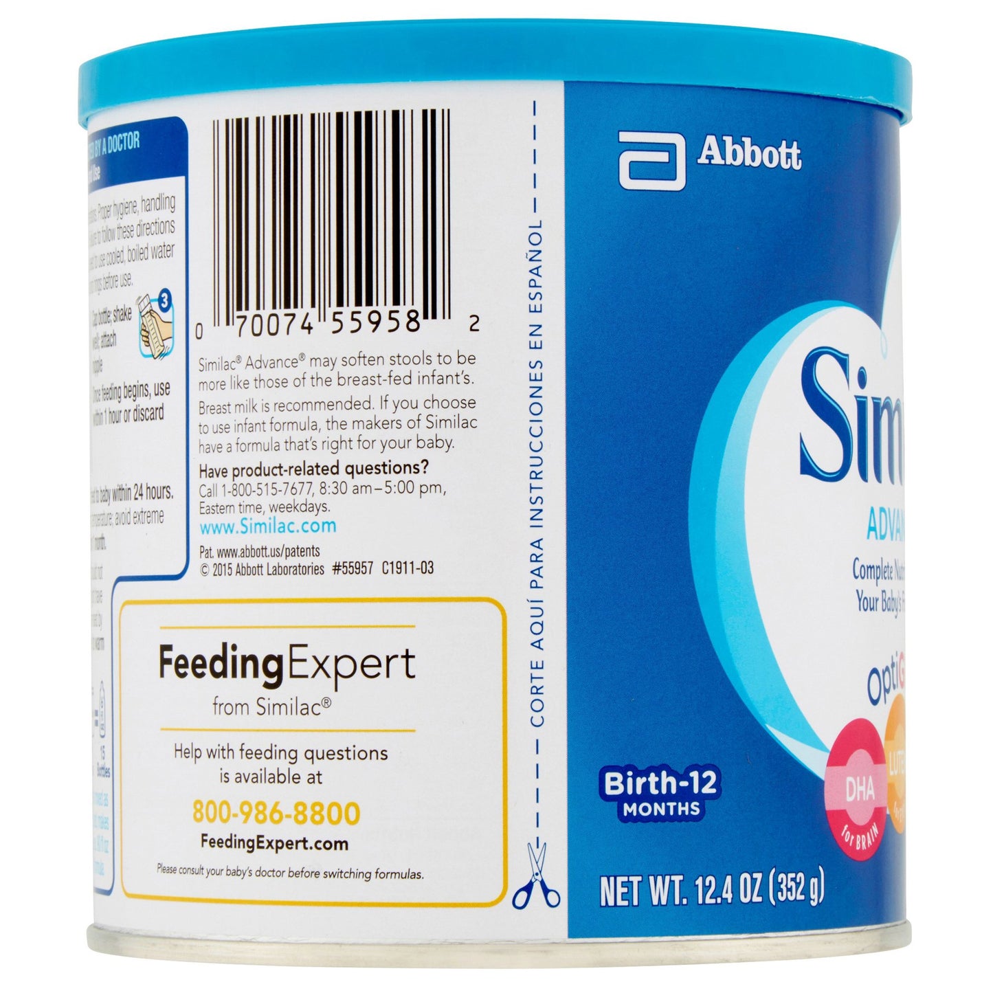 Similac® Advance® Infant Formula Unflavored 12.4 oz. Can Powder Iron (746696_CS)