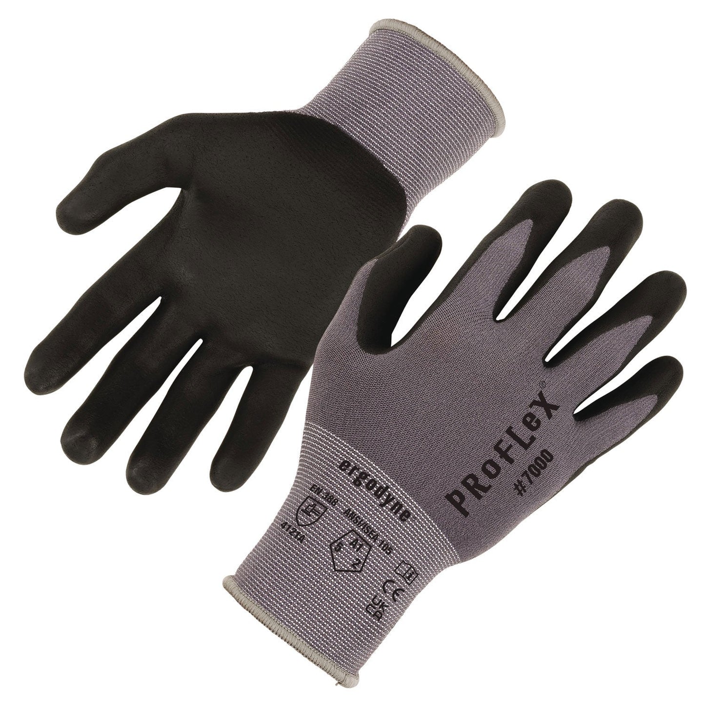 Ergodyne ProFlex 7000 Nitrile-Coated Gloves Microfoam Palm, Gray, X-Small, Pair (EGO10371)