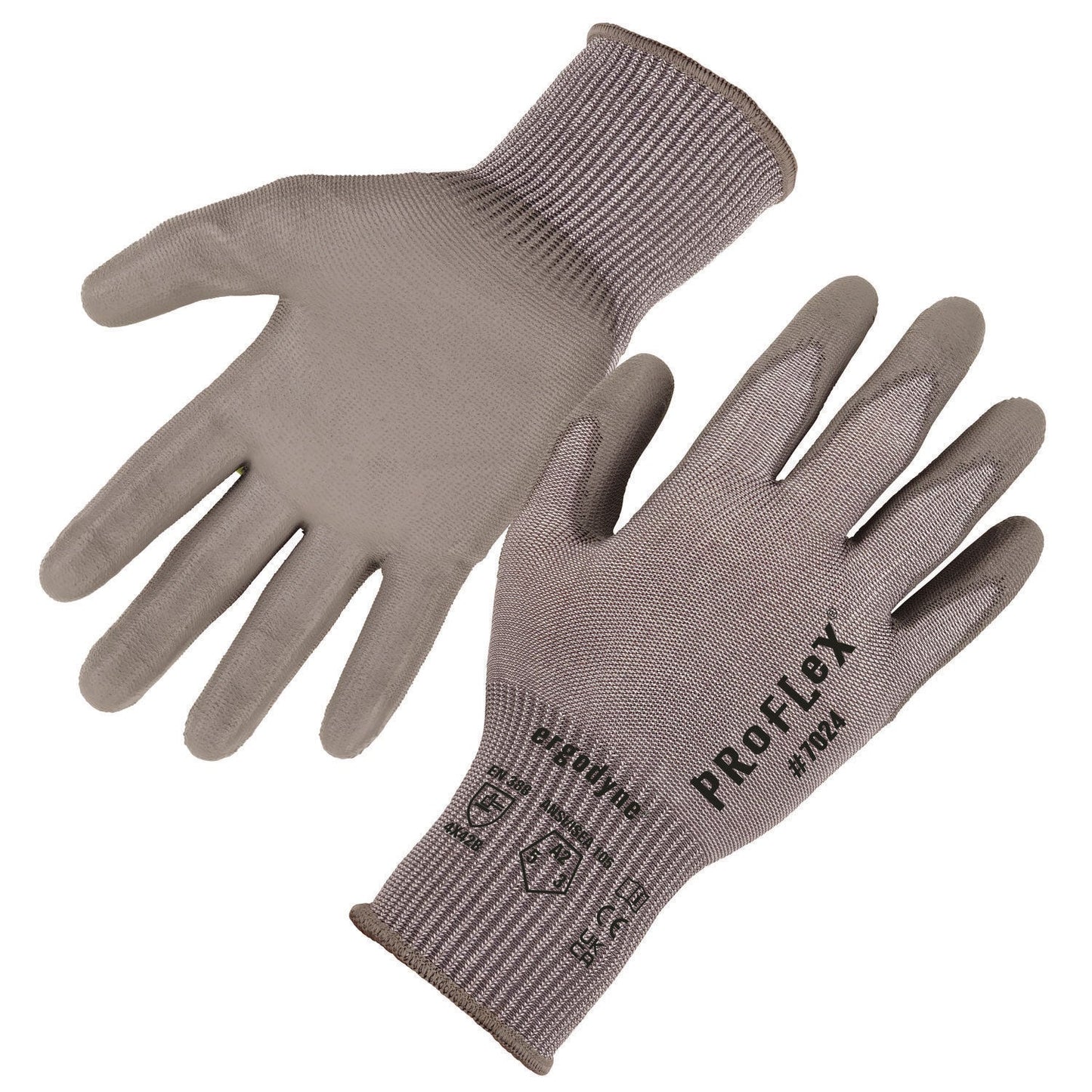 Ergodyne ProFlex 7024 ANSI A2 PU Coated CR Gloves, Gray, X-Small, Pair (EGO10401)
