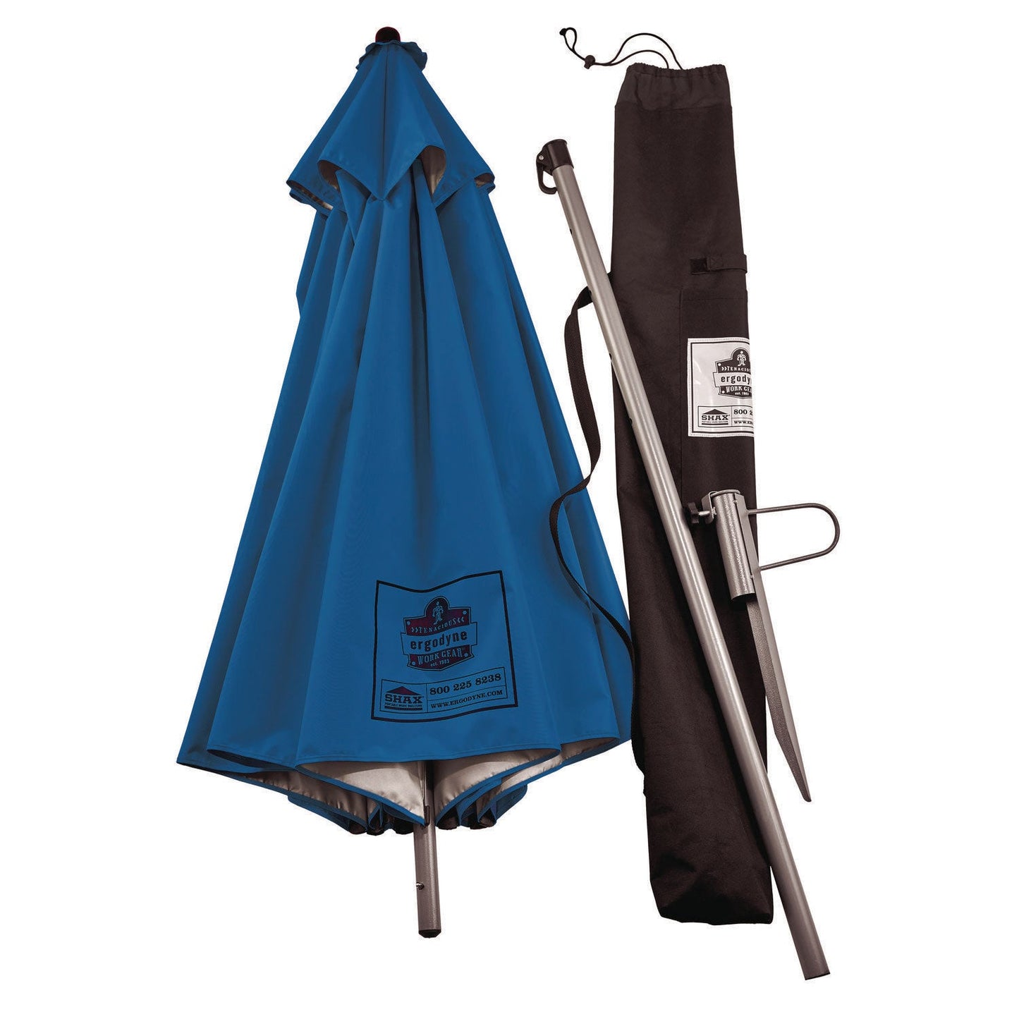Ergodyne Shax 6100 Lightweight Work Umbrella, 90" Span, 92" Long, Blue Canopy (EGO12964)