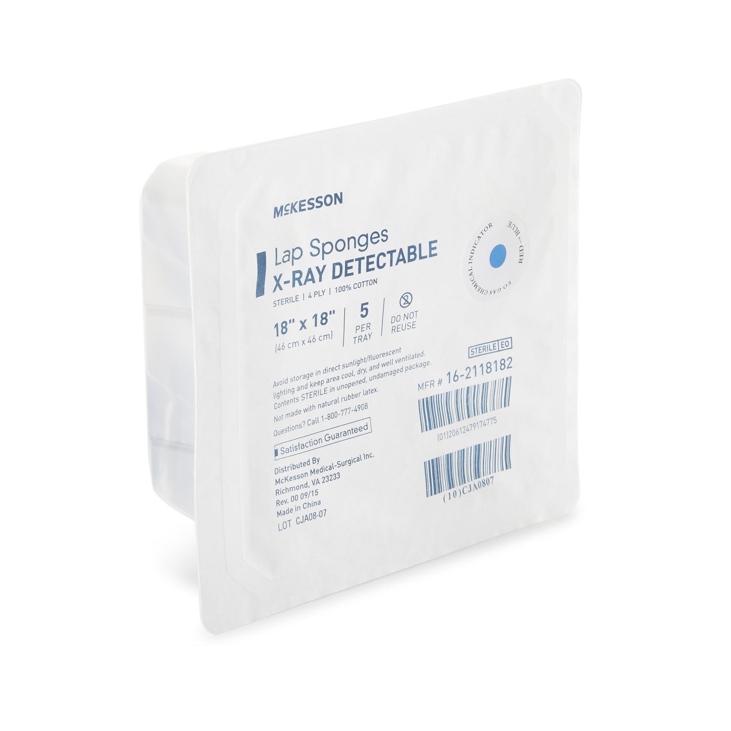 McKesson Surgical Laparotomy Sponge X-Ray Detectable Cotton 18 X 18 Inch 5 Count Hard Pack Sterile (640985_CS)