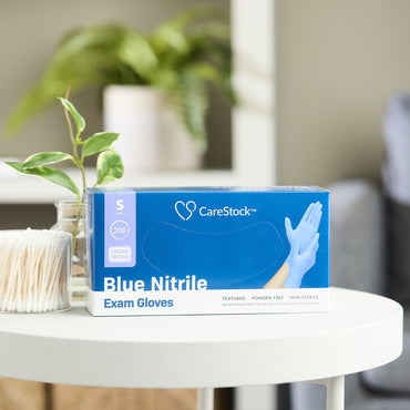 CareStock™ Exam Glove Small NonSterile Nitrile Standard Cuff Length Textured Fingertips Blue Chemo Tested (1230896_CS)