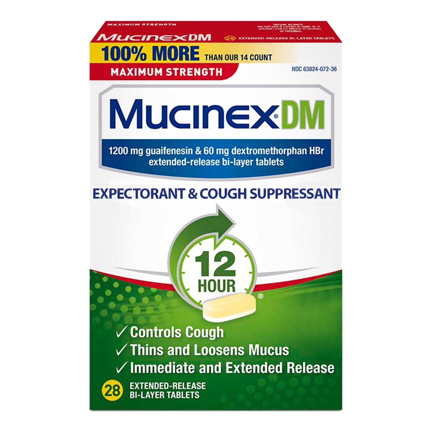 Mucinex® DM Cold and Cough Relief 1,200 mg - 60 mg Strength Tablet 28 per Box (1101457_BX)