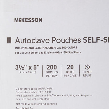 McKesson Sterilization Pouch Ethylene Oxide (EO) Gas / Steam 3-1/2 X 5 Inch Transparent Blue / White Self Seal Paper / Film (960942_BX)