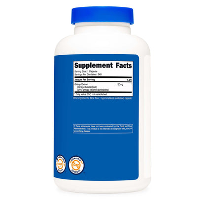 nutricost® Dietary Supplement Ginko Biloba 120 mg Strength Capsule 240 Per Bottle (1270262_BT)