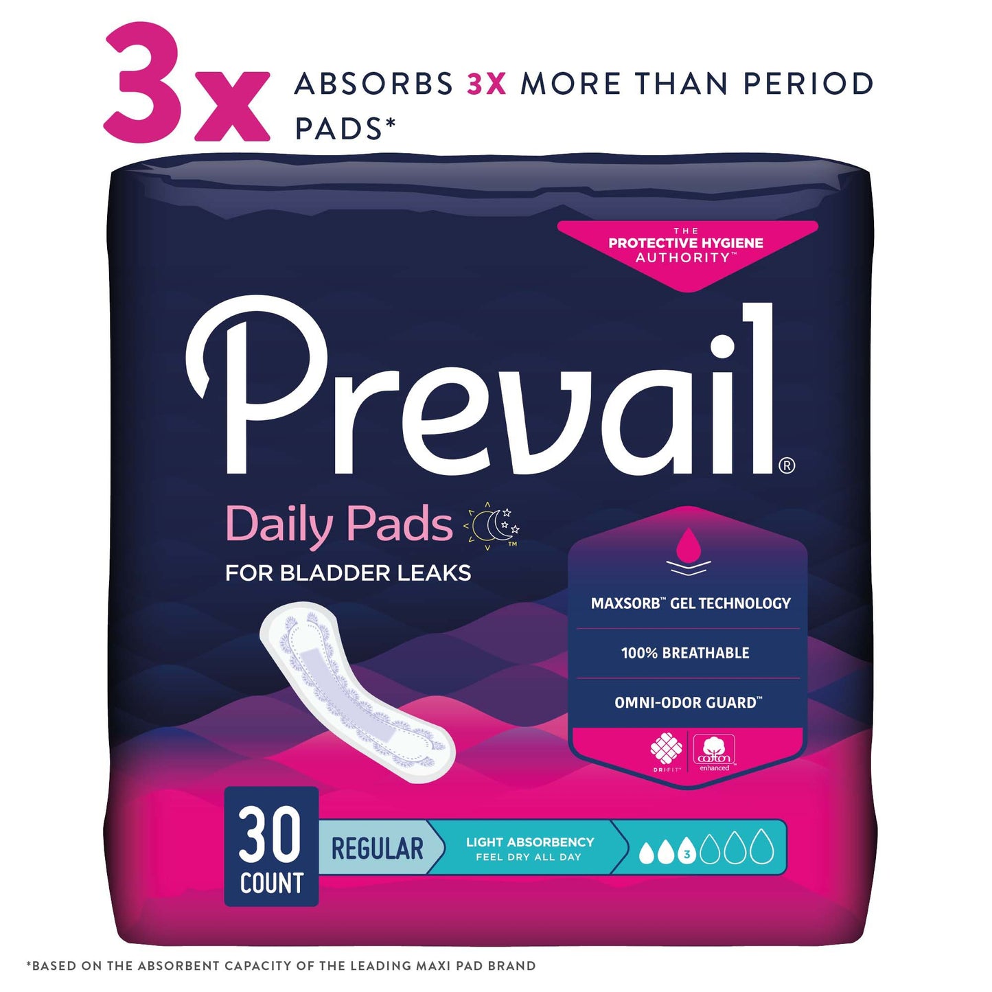 Prevail® Daily Pads Bladder Control Pad 9-1/4 Inch Length Light Absorbency Polymer Core One Size Fits Most (1129072_BG)