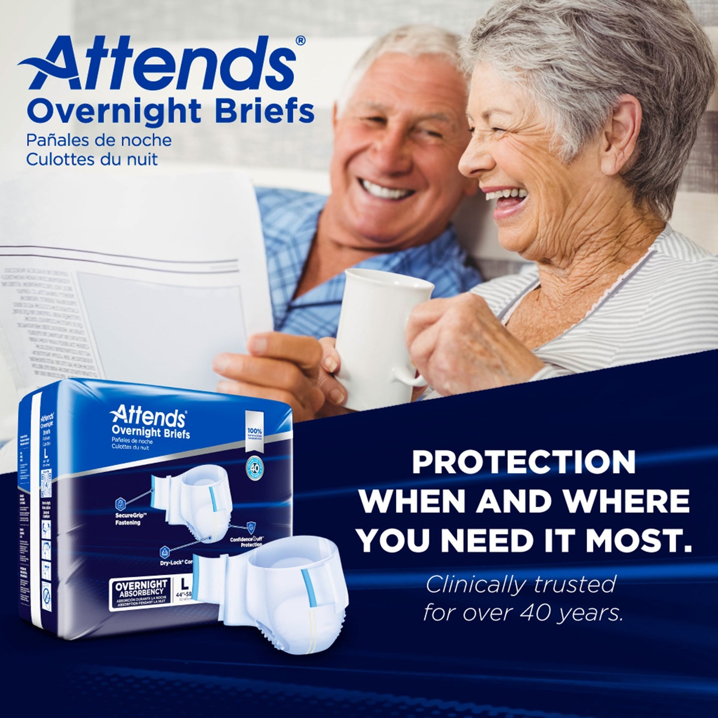 Attends® Overnight Unisex Adult Incontinence Brief Large Disposable Heavy Absorbency (1078991_BG)