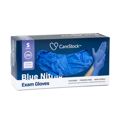 CareStock™ Exam Glove Small NonSterile Nitrile Standard Cuff Length Textured Fingertips Blue Chemo Tested (1230896_BX)