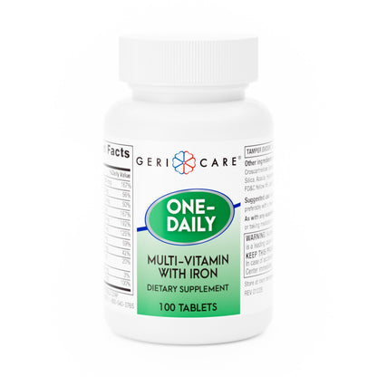 Geri-Care® Multivitamin Supplement with Iron Vitamin A / C / D-3 / Iron 5,000 IU - 50 mg - 400 IU - 18 mg Strength Tablet 100 per Bottle Unflavored (549376_CS)