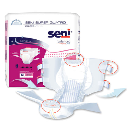 Seni® Super Quatro Unisex Adult Incontinence Brief Medium Disposable Heavy Absorbency (1163836_PK)