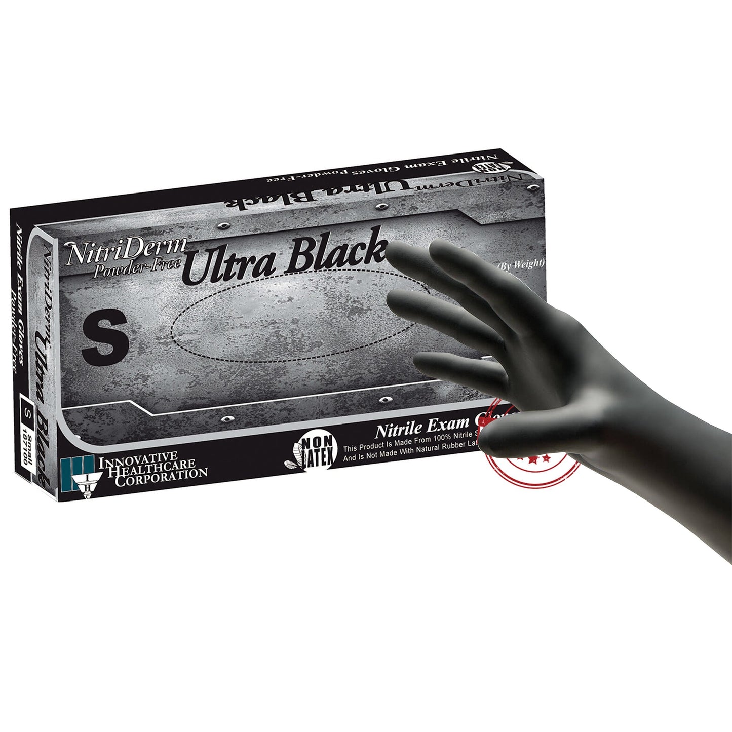 NitriDerm® Ultra Black Exam Glove Small NonSterile Nitrile Standard Cuff Length Textured Fingertips Black Chemo Tested / Fentanyl Tested (882699_BX)