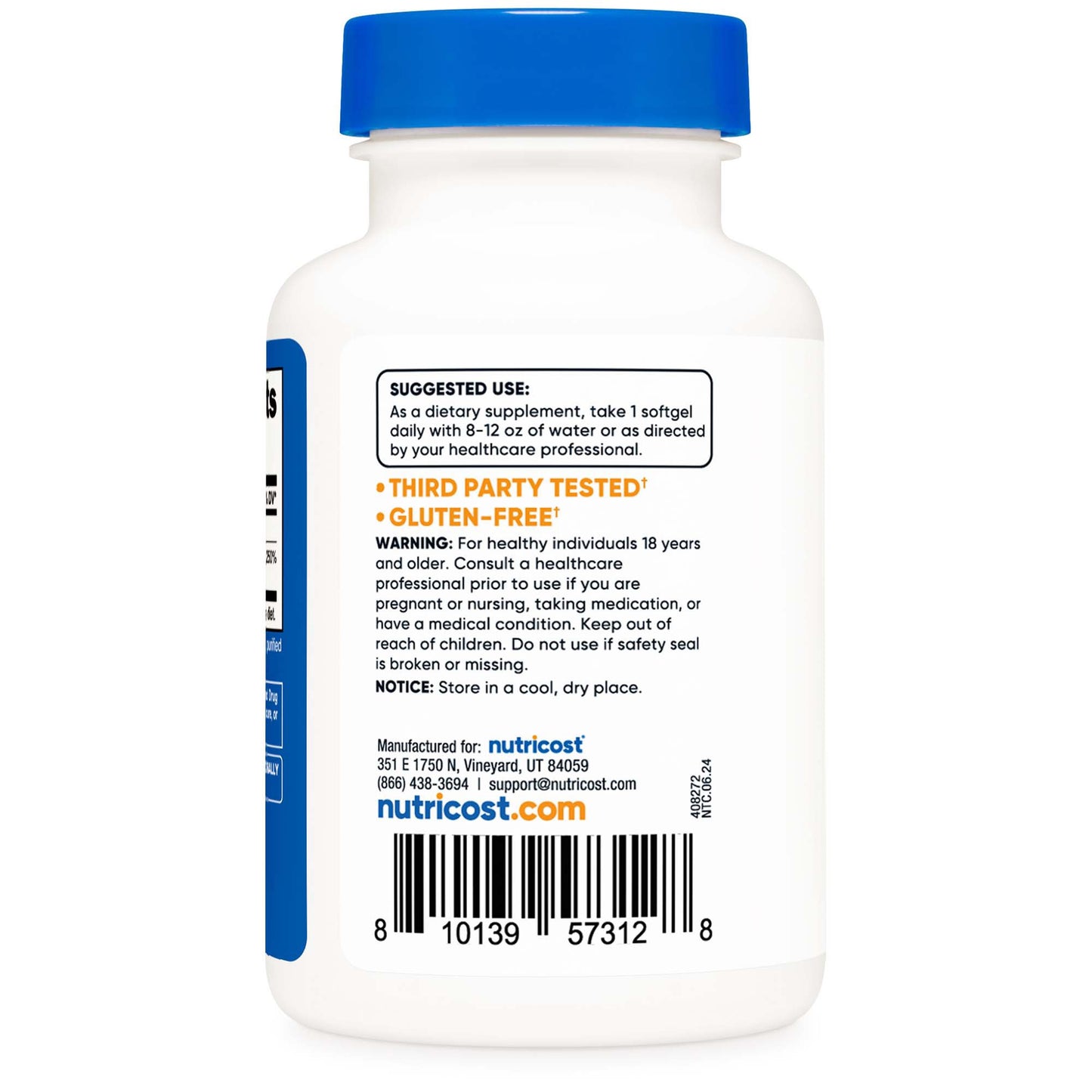nutricost® Dietary Supplement Vitamin D3 10,000 IU Strength Softgel 240 Per Bottle (1270248_BT)