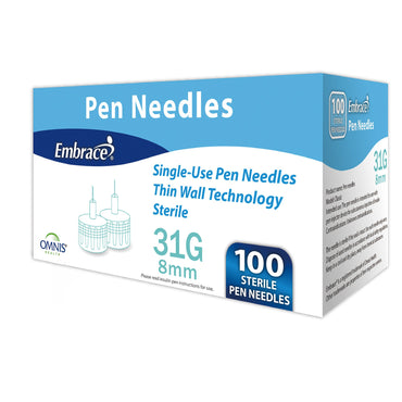 Embrace® Safety Insulin Pen Needle 31 Gauge 8 mm Length Manual Safety (1261952_BX)