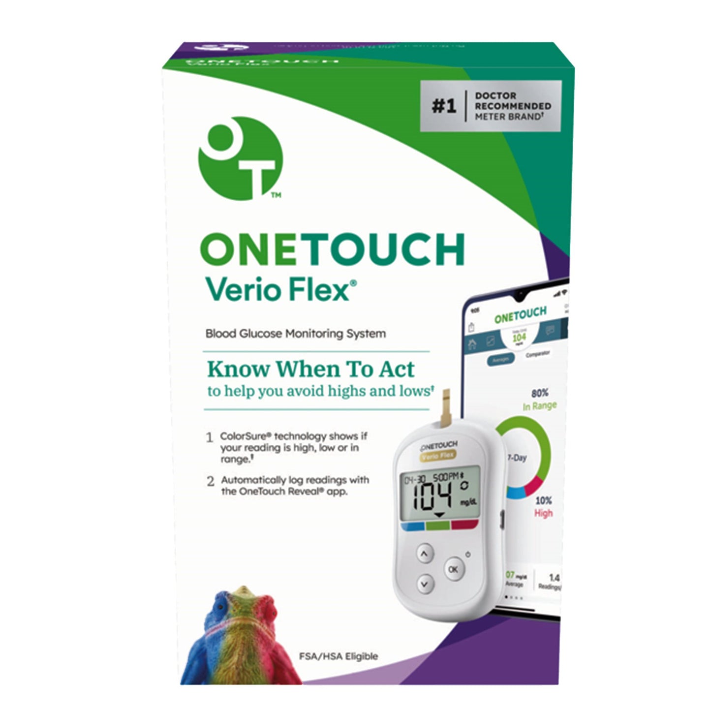 OneTouch Verio Flex® Blood Glucose Meter 5 Second Results Stores up to 500 Results No Coding Required (1151164_CS)