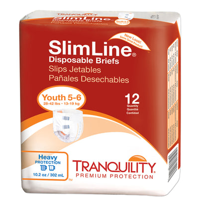 Tranquility® Slimline® Unisex Youth Incontinence Brief Size 5 to 6 Disposable Heavy Absorbency (695739_CS)