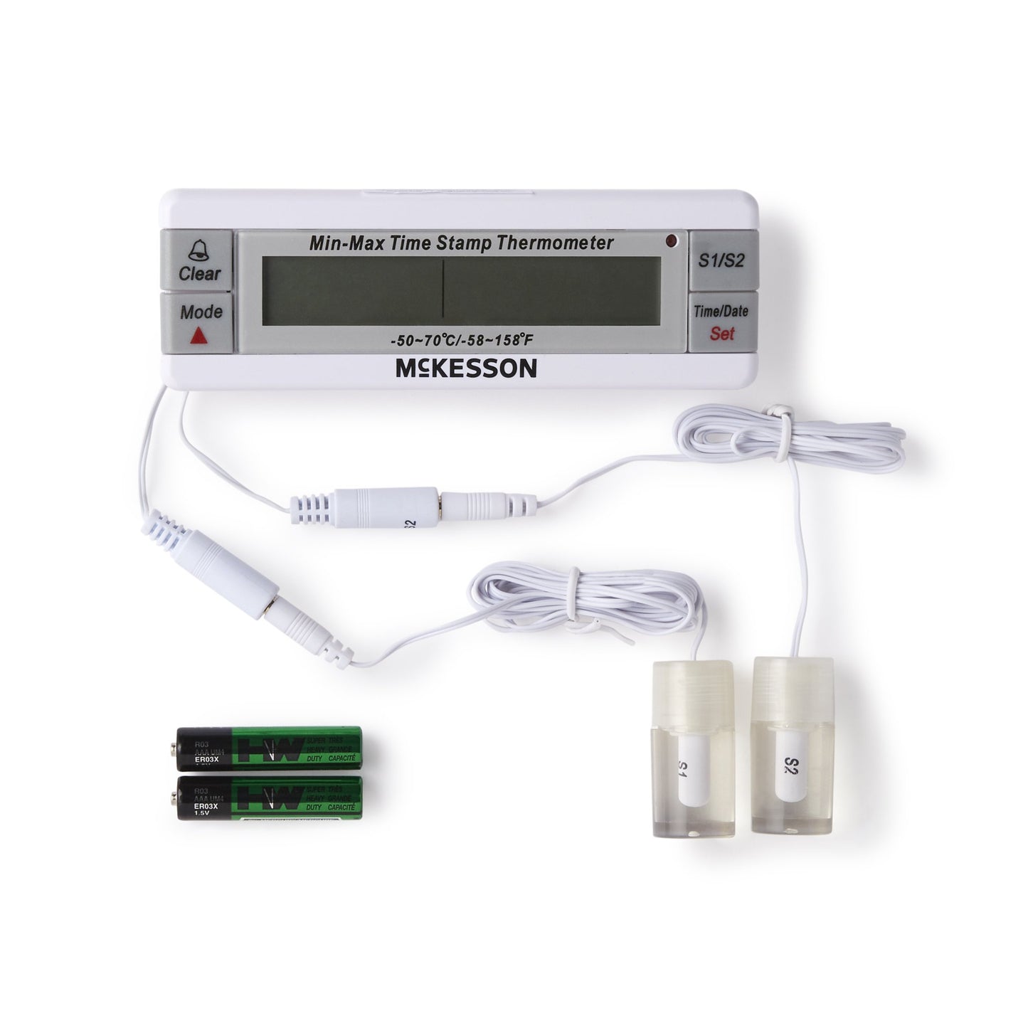 McKesson Digital Refrigerator / Freezer Thermometer with Alarm Fahrenheit / Celsius -58° to +158°F (-50° to +70°C) Desk / Wall / Door Mount Battery Operated (1074439_EA)
