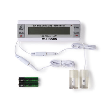 McKesson Digital Refrigerator / Freezer Thermometer with Alarm Fahrenheit / Celsius -58° to +158°F (-50° to +70°C) Desk / Wall / Door Mount Battery Operated (1074439_EA)