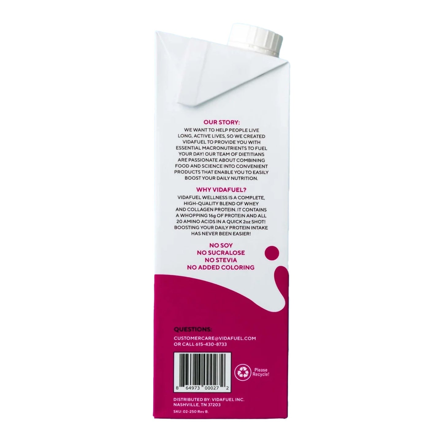 Vida Fuel Wellness Protein Oral Supplement Berry Delight Flavor Liquid 32 oz. Reclosable Carton (1244683_CS)