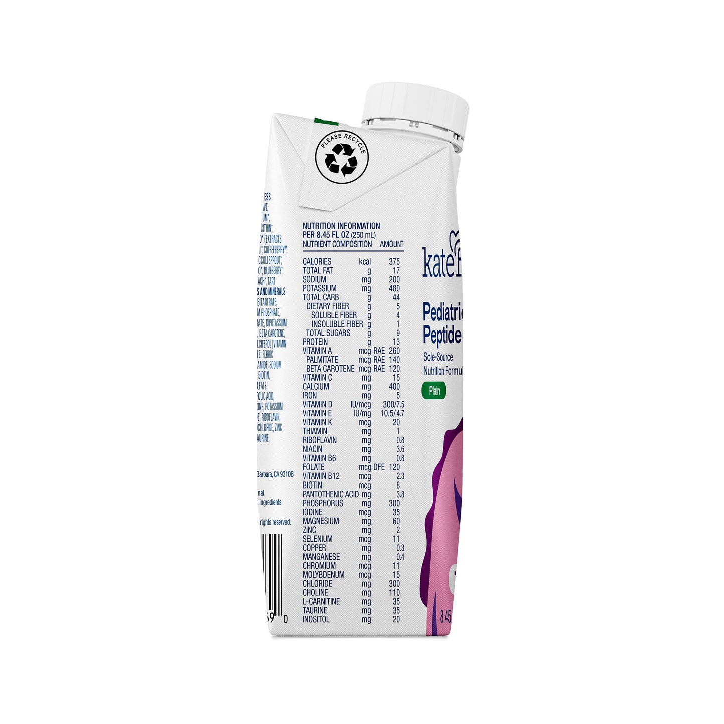 Kate Farms Pediatric Peptide 1.5 Pediatric Oral Supplement Plain Flavor 8.45 oz. Carton Liquid Organic Hydrolyzed Pea Protein (1184932_CS)