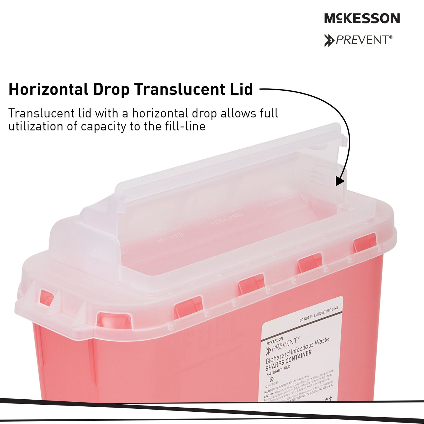 McKesson Prevent® Sharps Container Red Base 11 H X 12 W X 4-3/4 D Inch Horizontal Entry 1.35 Gallon (854862_EA)