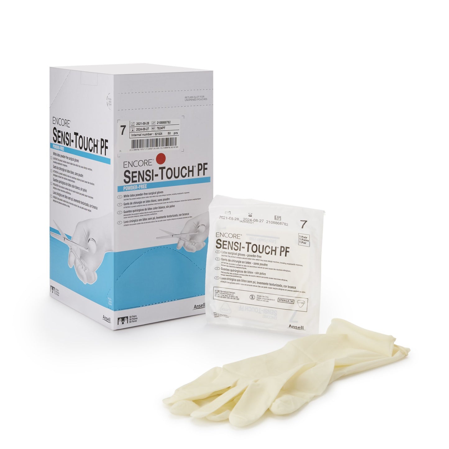 ENCORE® Sensi-Touch® PF Surgical Glove Size 7 Sterile Latex Standard Cuff Length Micro-Textured Natural Chemo Tested (1012604_BX)