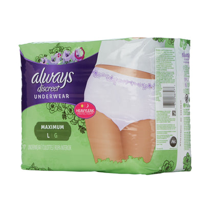 Always® Discreet Female Adult Absorbent Underwear Pull On with Tear Away Seams Large Disposable Heavy Absorbency (928412_CS)