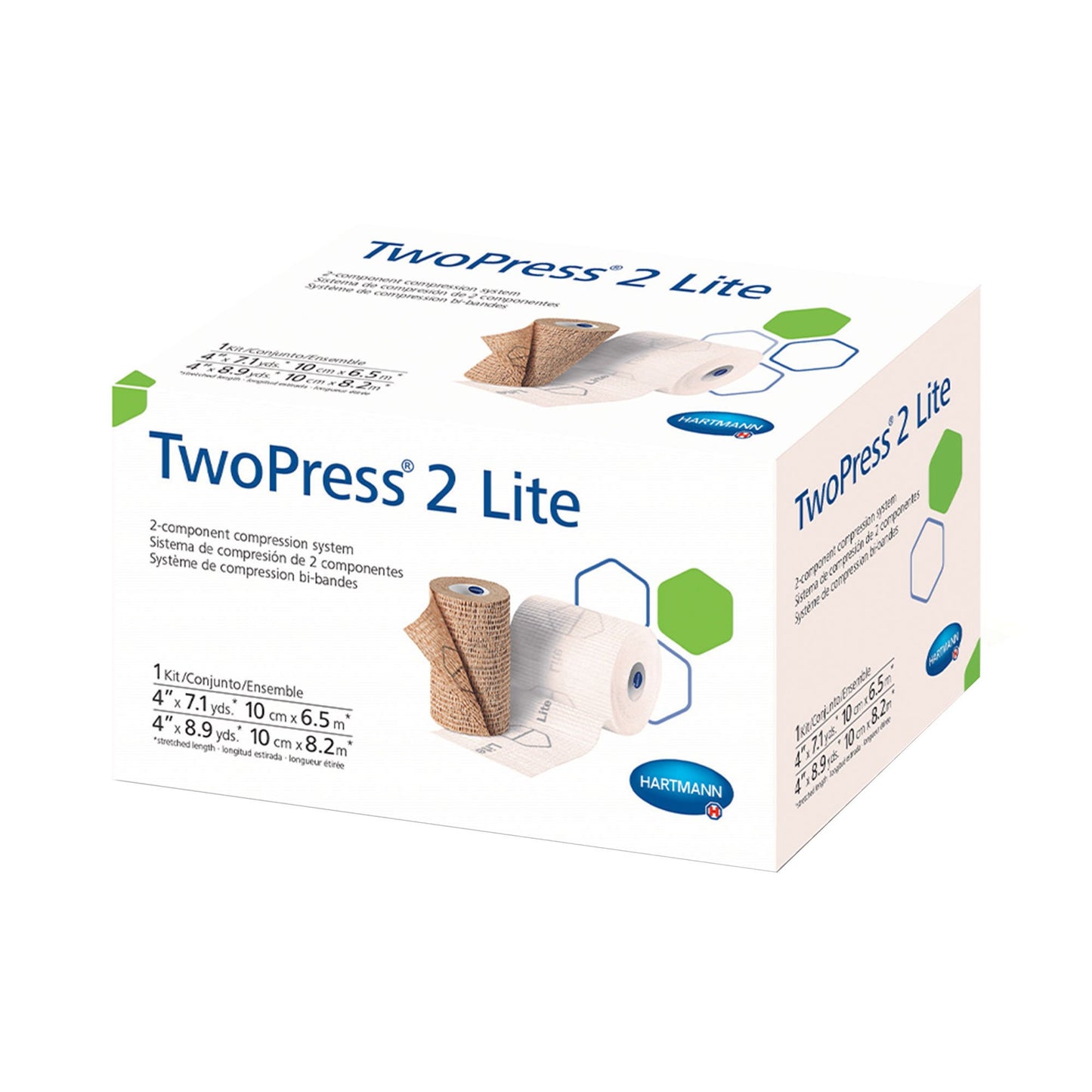 TwoPress® 2 Lite 2 Layer Compression Bandage System with Visible Indicators 4 Inch X 7.1 Yard / 4 Inch X 8.9 Yard Self-Adherent Closure Tan / White NonSterile Standard Compression (1198254_KT)