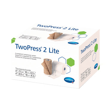TwoPress® 2 Lite 2 Layer Compression Bandage System with Visible Indicators 4 Inch X 7.1 Yard / 4 Inch X 8.9 Yard Self-Adherent Closure Tan / White NonSterile Standard Compression (1198254_KT)