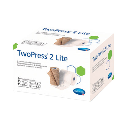 TwoPress® 2 Lite 2 Layer Compression Bandage System with Visible Indicators 4 Inch X 7.1 Yard / 4 Inch X 8.9 Yard Self-Adherent Closure Tan / White NonSterile Standard Compression (1198254_CS)