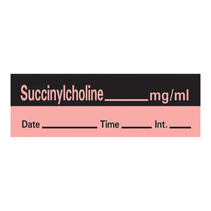 Timemed Drug Label Anesthesia Label Tape Succinylcholine mg/mL Date_Time_Int Fluorescent Red 1/2 X 1-1/2 Inch (170310_RL)