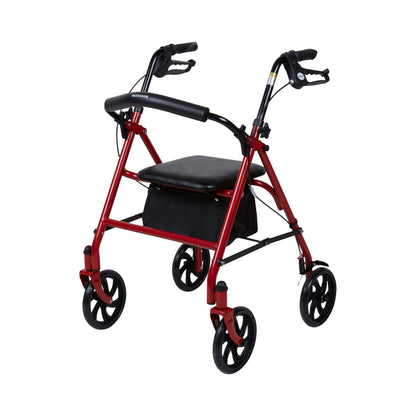 McKesson 4 Wheel Rollator Red Adjustable Height / Folding Steel Frame (1065268_EA)