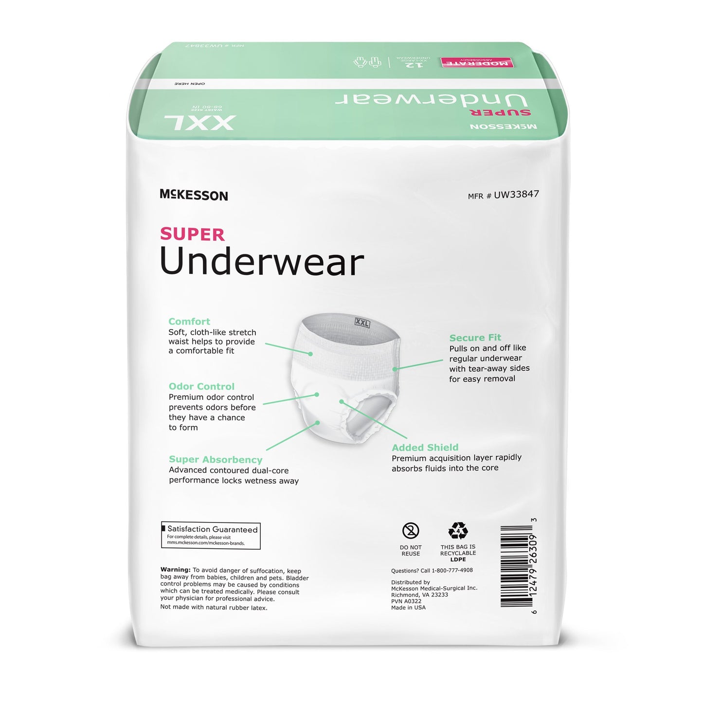McKesson Unisex Adult Absorbent Underwear Pull On with Tear Away Seams 2X-Large Disposable Moderate Absorbency (1222511_BG)