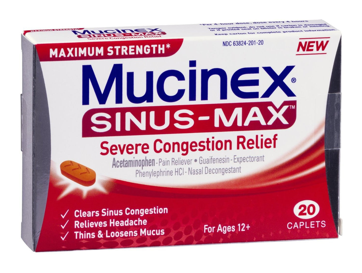 Mucinex® Sinus-Max® Cold and Sinus Relief 325 mg - 100 mg - 5 mg Strength Caplet 20 per Box (832235_CT)