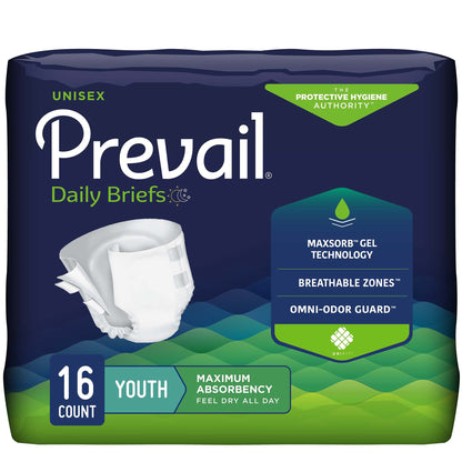 Prevail® Daily Briefs Unisex Youth Incontinence Brief X-Small Disposable Heavy Absorbency (677289_CS)