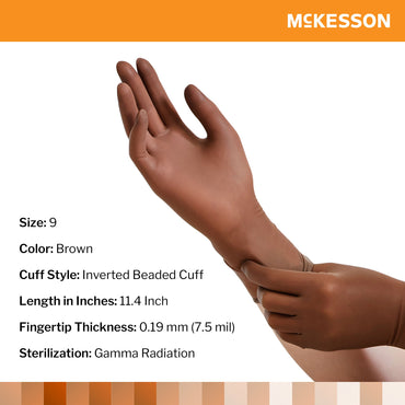 McKesson Perry® Surgical Glove Size 9 Sterile Latex Standard Cuff Length Smooth Brown Not Chemo Approved (1044734_CS)