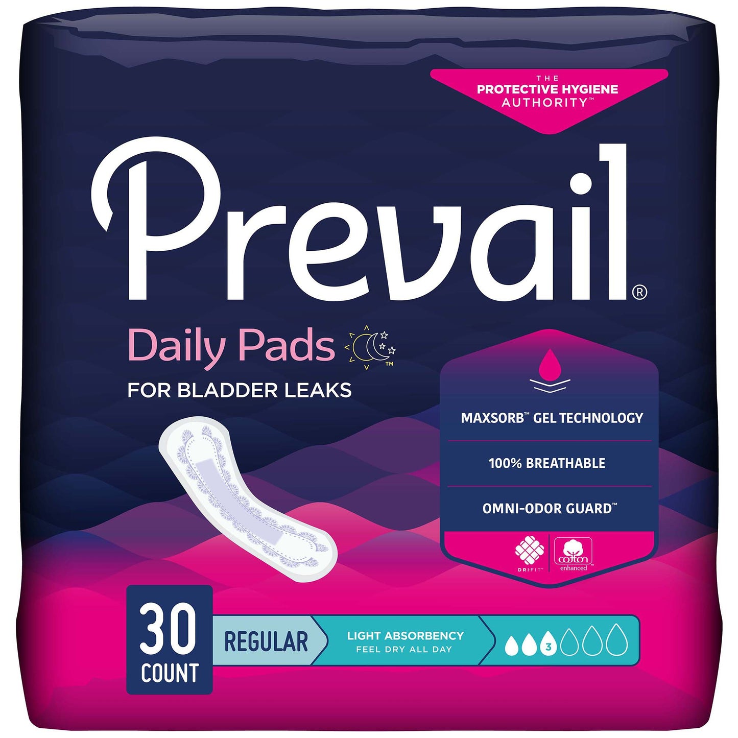 Prevail® Daily Pads Bladder Control Pad 9-1/4 Inch Length Light Absorbency Polymer Core One Size Fits Most (1129072_BG)