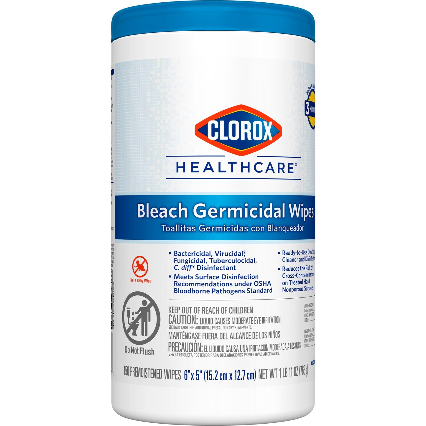 Clorox Healthcare® Surface Disinfectant Cleaner Premoistened Bleach Germicidal Manual Pull Wipe 150 Count Canister Floral Scent NonSterile (726380_CS)