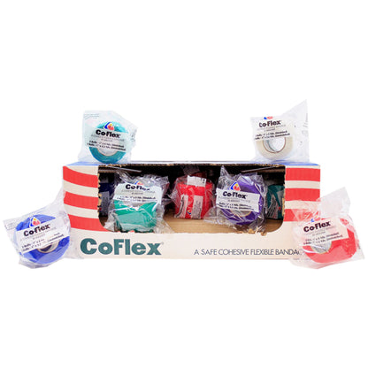CoFlex® Cohesive Bandage 1 Inch X 5 Yard Self-Adherent Closure Teal / Blue / White / Purple / Red / Green NonSterile 14 lbs. Tensile Strength (897804_BX)
