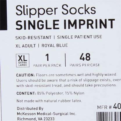 McKesson Terries™ Slipper Socks Unisex Adult X-Large Single Tread Single Patient Use Royal Blue (334875_CS)
